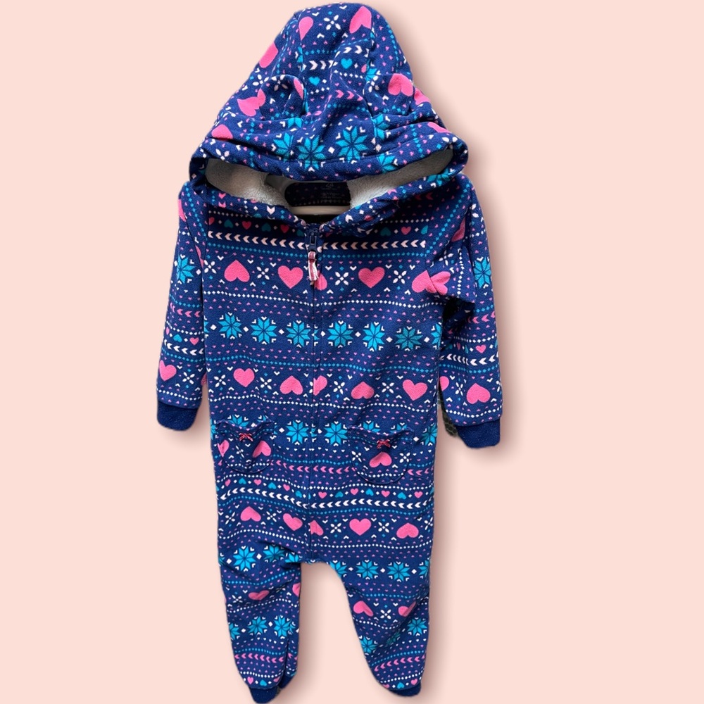 Cater’s Toddler Fleece Pink Winter Pattern Zip Up Pajama Onesie